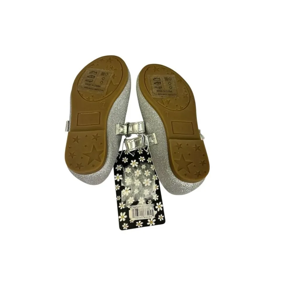 Laundry Girl Girls Silver Mary Jane Dress Shoes Size 7 (Big Girl) Flower Detail